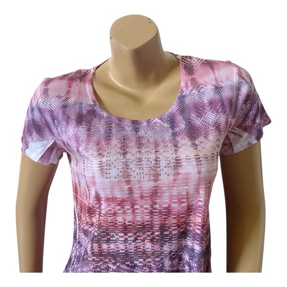 ONE WORLD Womens Size Small Short Sleeve Embellished Tribal Boho Print T Shirt - Picture 6 of 8